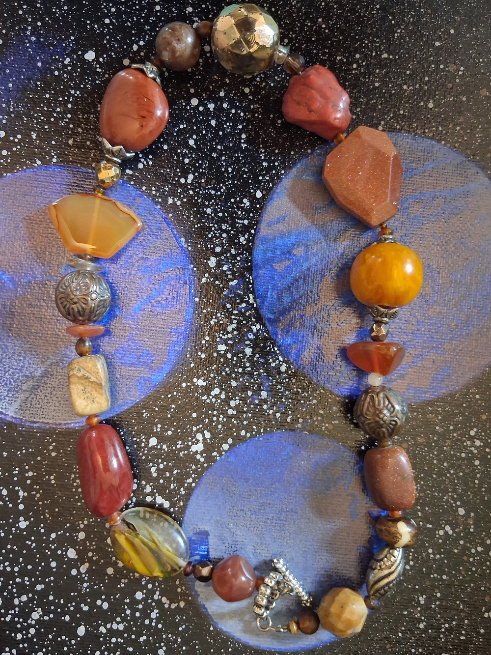 Boho Mixed-Stone Statement Necklace in Earthy Red and Amber